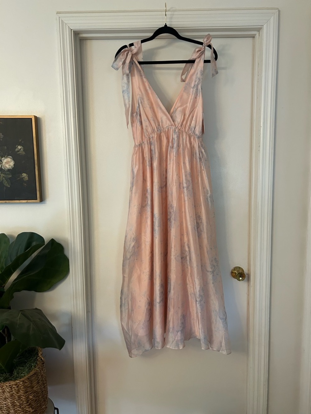Storia Blush Pink Floral Tie-Shoulder Maxi Dress